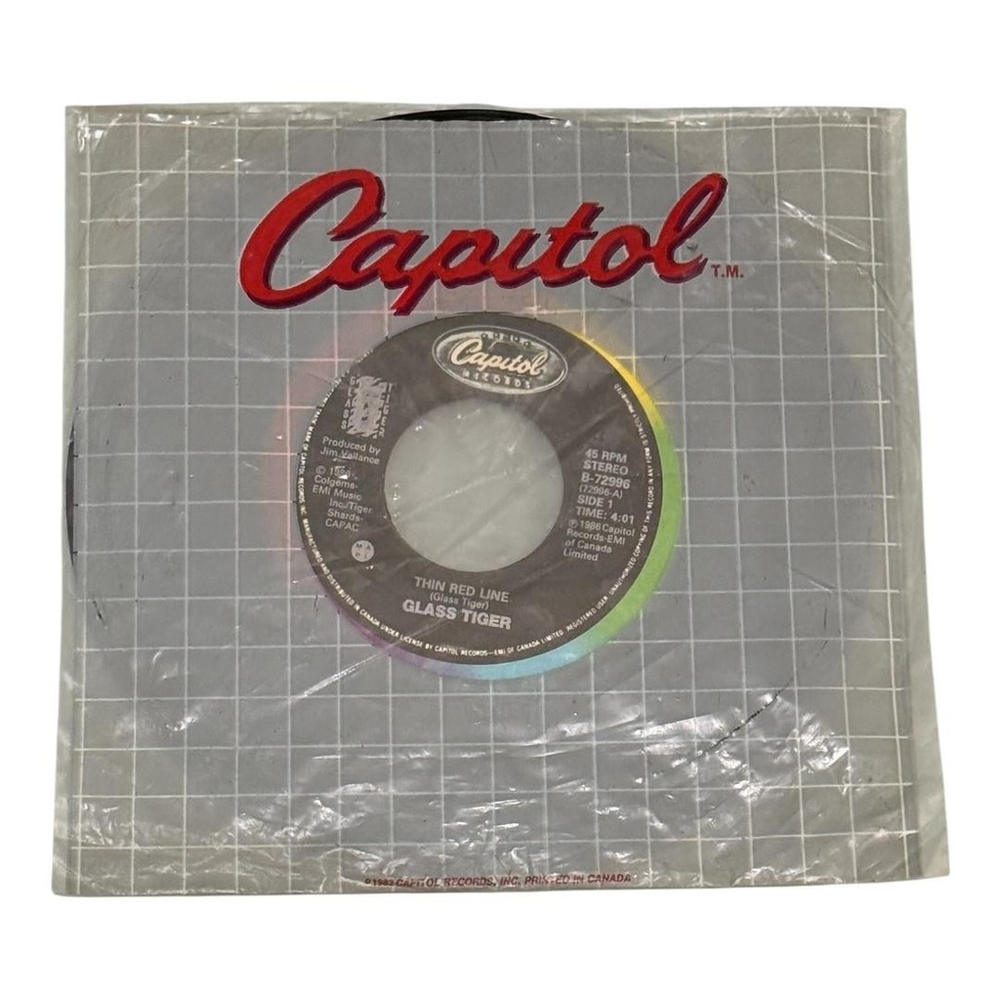 Vintage Glass Tiger 45 RPM Vinyl Record Thin Red Line Capitol 1986 Pop Rock - Picture 6 of 6